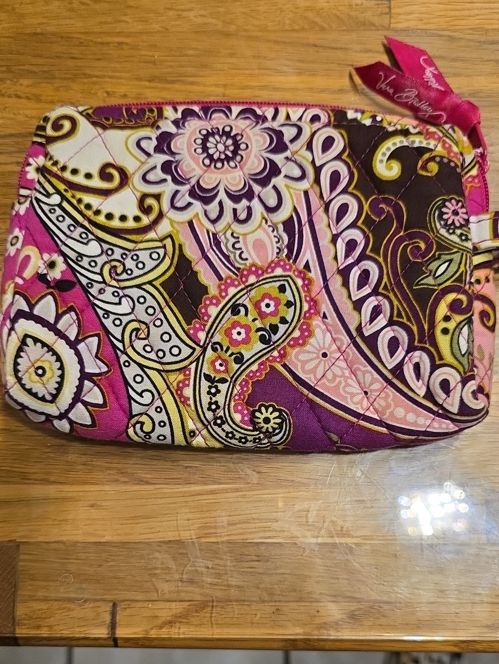 Vera Bradley Purple Pink Paisley Quilted Cosmetic Pouch